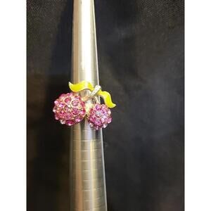 Vintage Estate Find Cherry Bling Pink Sparkle Adjustable Silver Fashion Ring
